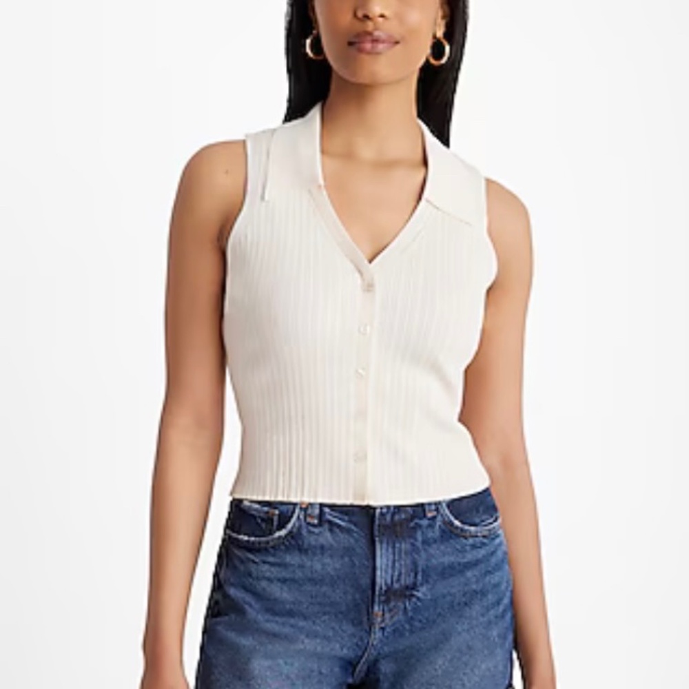 Express Sleeveless Ribbed Sweater Polo Tank color FLAX HEATHER size S